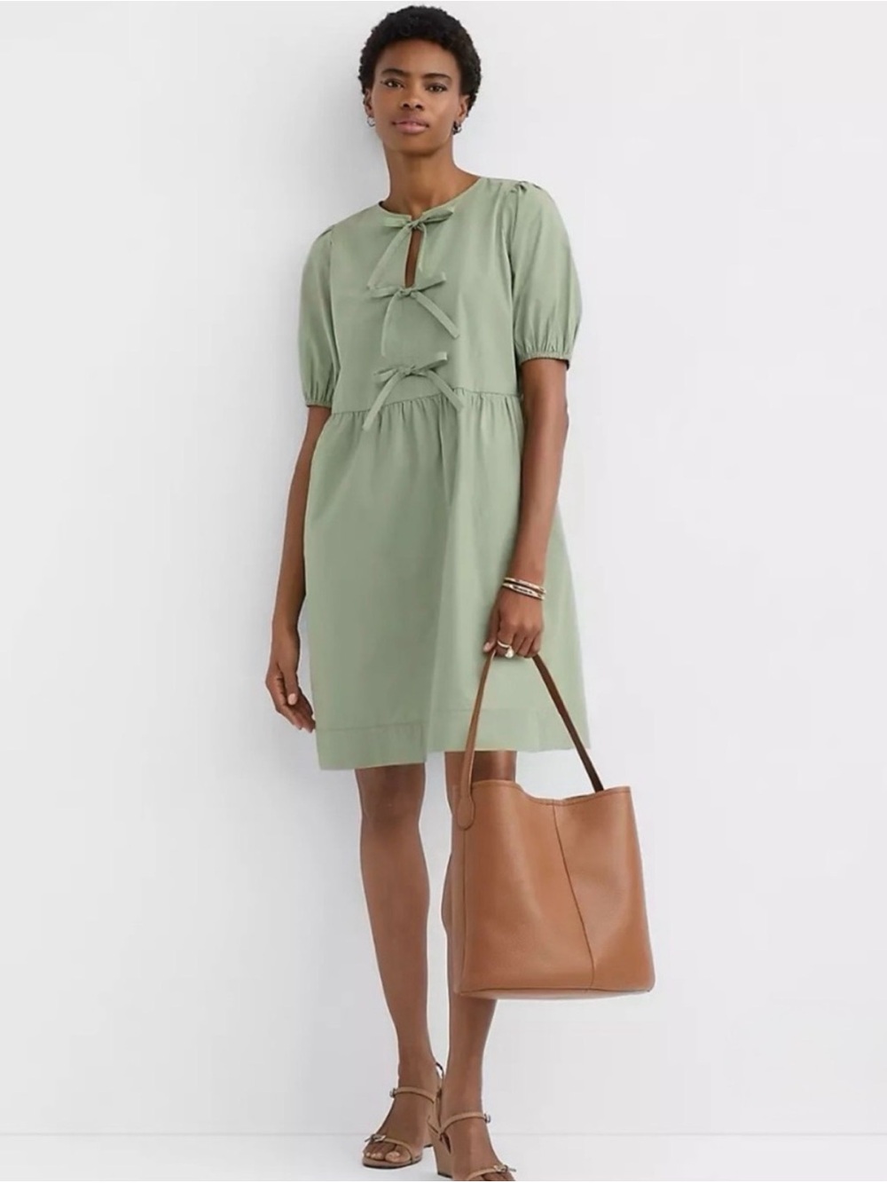 Loft Poplin Bow Mini Dress - Green